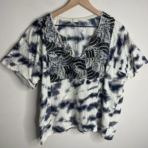 Anthropologie TINY Elle Embroidered Sequin Tie Dye Tee Size XL